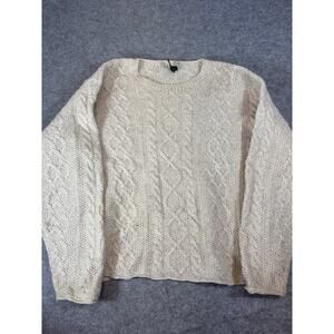 Vintage 90s J. Crew Crewneck Cable Knit Sweater Mens Medium Cream Wool Grandpa